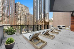 Terrace with sunchairs